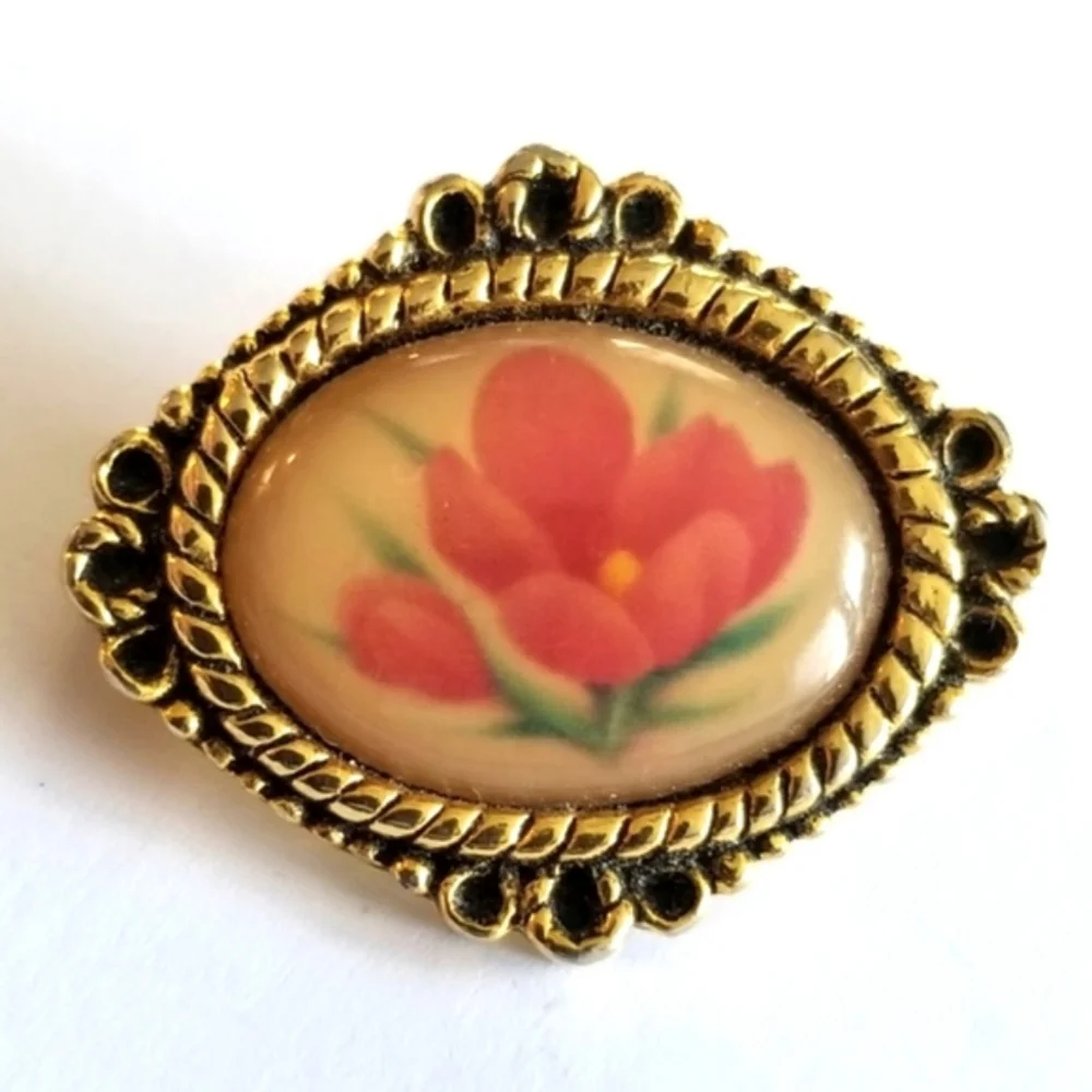 Vintage Camco tulip pin gold tone brooch God's love is with you always